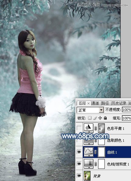 Photoshop调出公园清纯女孩唯美紫色效果