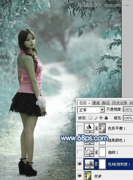 Photoshop调出公园清纯女孩唯美紫色效果