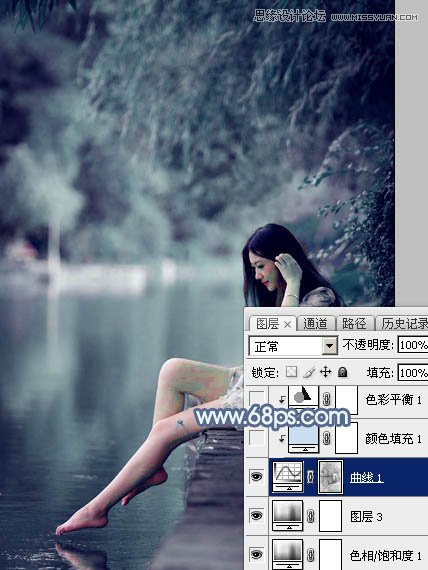 Photoshop调出河边女孩唯美的蓝色效果,PS教程