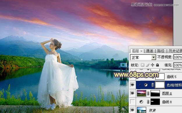 Photoshop给外景婚片添加唯美的黄昏效果,PS教程