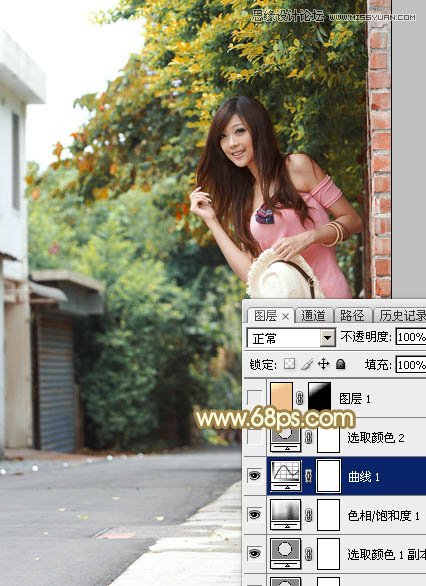 Photoshop调出外景清纯女孩秋季淡黄色调,PS教程