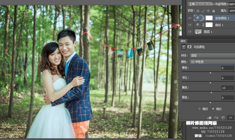 Photoshop调出林中外景婚片小清新色调,PS教程