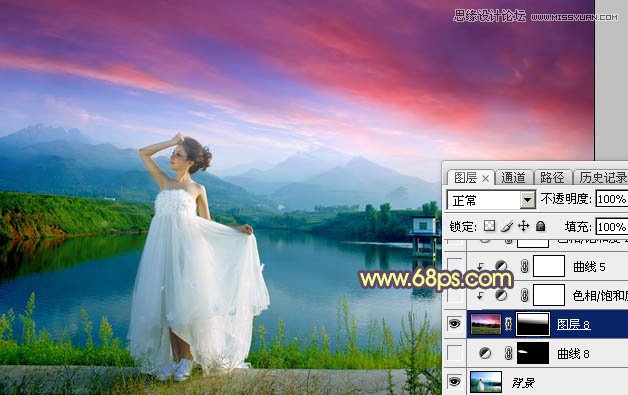 Photoshop给外景婚片添加唯美的黄昏效果,PS教程