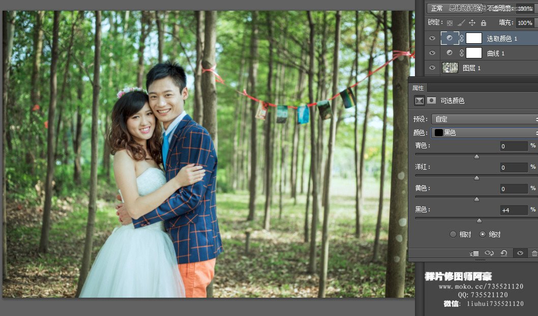 Photoshop调出林中外景婚片小清新色调,PS教程