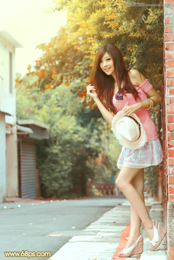 photoshop调出外景清纯女孩秋季淡黄色调,PS教程