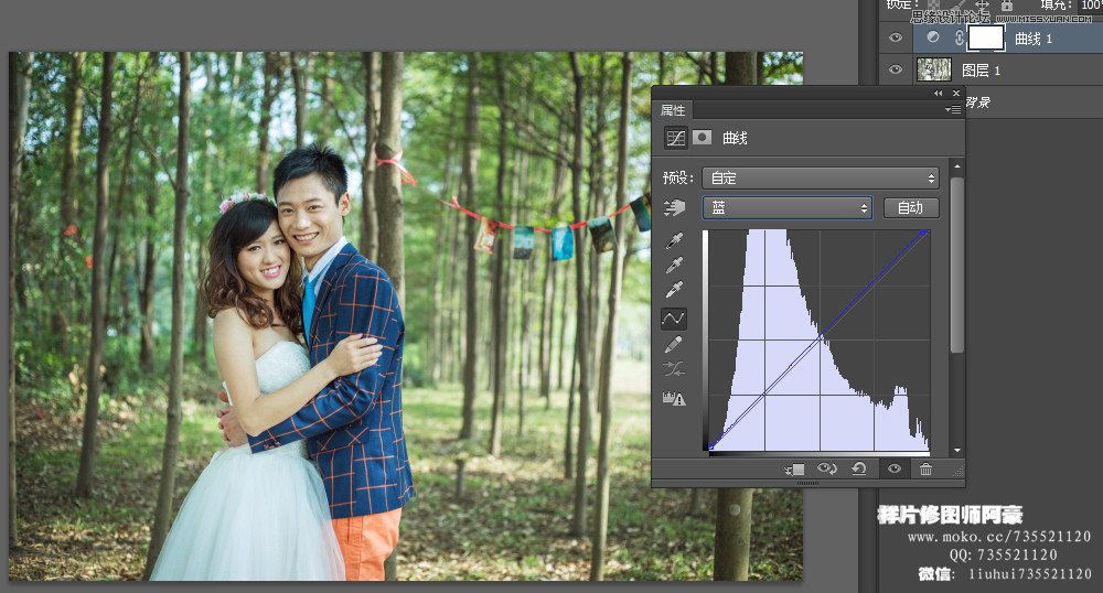 Photoshop调出林中外景婚片小清新色调,PS教程