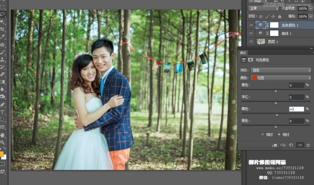 Photoshop调出林中外景婚片小清新色调,PS教程