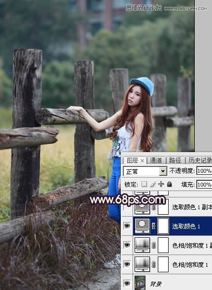 Photoshop给栏杆边女孩唯美逆光效果