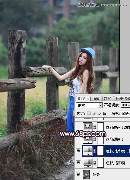 Photoshop给栏杆边女孩唯美逆光效果