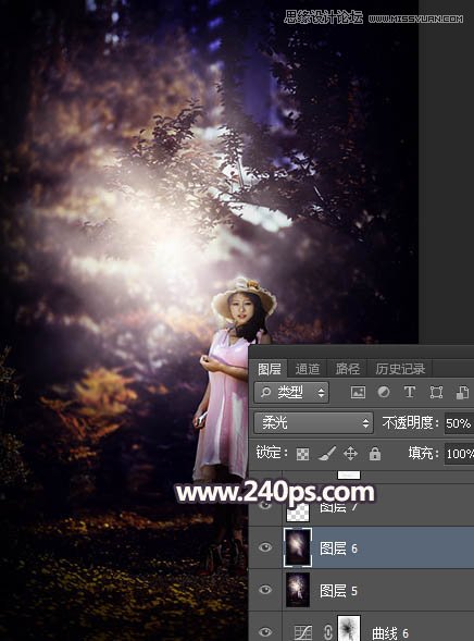 Photoshop调出森林美女人像暗夜LOMO效果