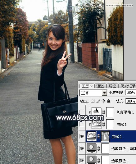 Photoshop给街边美女照片添加日系黄昏效果图