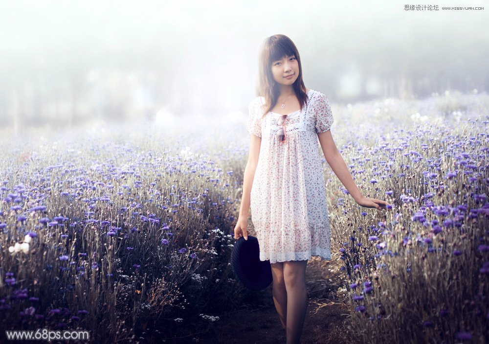 photoshop给花园女孩唯美逆光效果美化教程