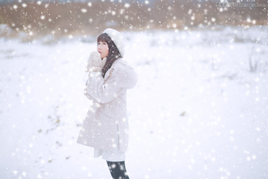 photoshop给外景人像添加漫天纷飞的大雪效果