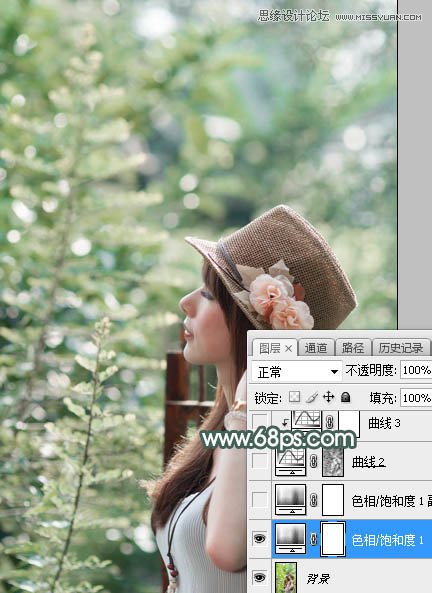 Photoshop调出唯美蓝色调的春季外景女孩照片