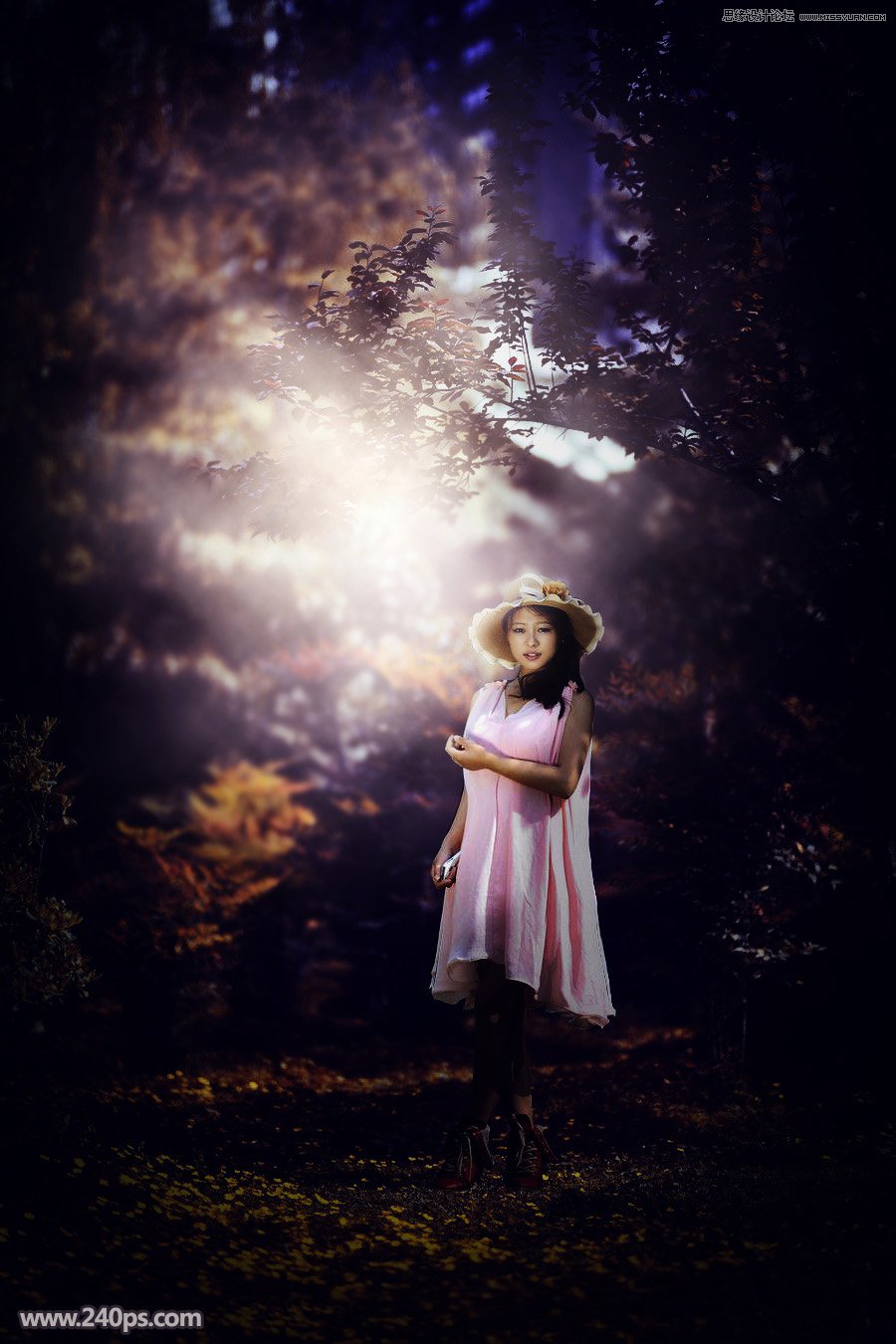 photoshop调出森林美女人像暗夜LOMO效果