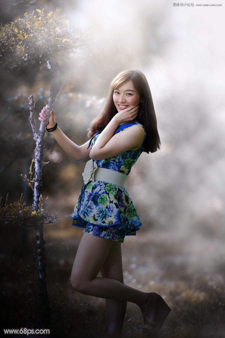 photoshop调出外景人像雾气逆光效果图
