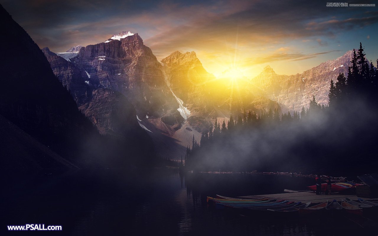 photoshop给山谷风光照片添加唯美夕阳景色,PS教程,