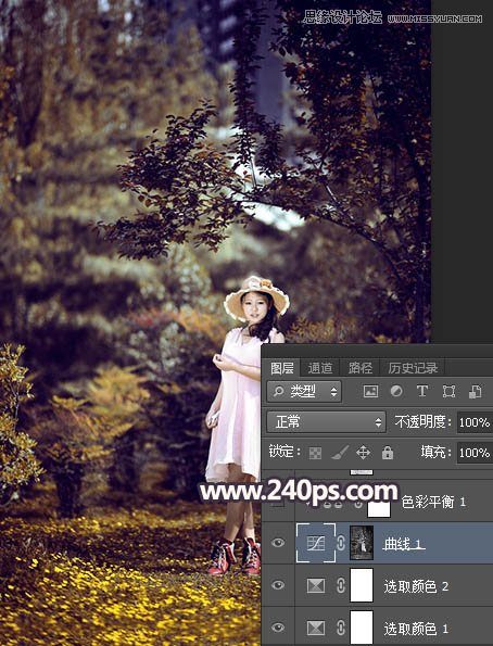 Photoshop调出森林美女人像暗夜LOMO效果