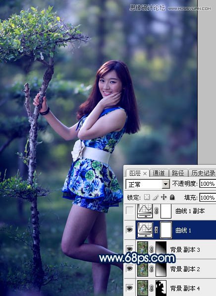 Photoshop调出蓝色艺术效果的外景人像照片教程