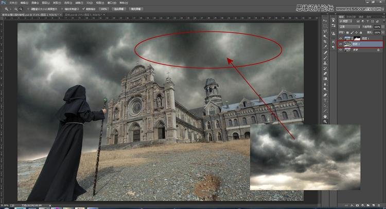 Photoshop合成暗黑系风格的恐怖城堡场景图片