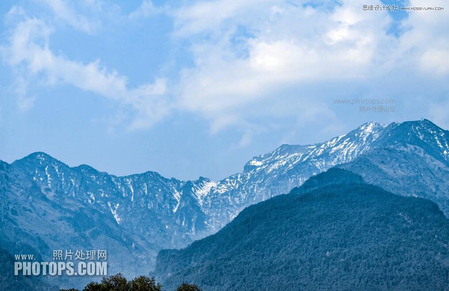 Photoshop给山峰添加逼真雪景效果实例教程