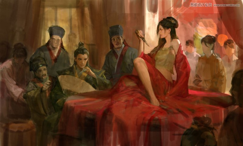 Photoshop绘制古装美女以死相逼的场景效果