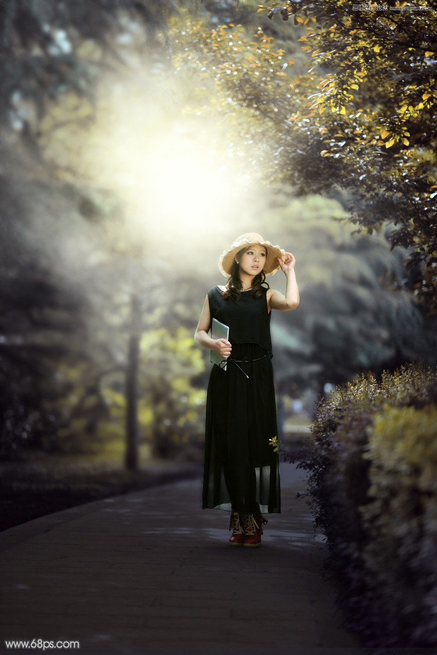 PS调色调出甜美逆光效果图的外景美女人像照片