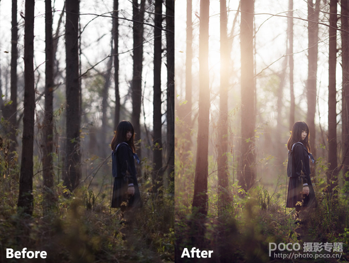 photoshop给森林人像添加甜美的逆光效果