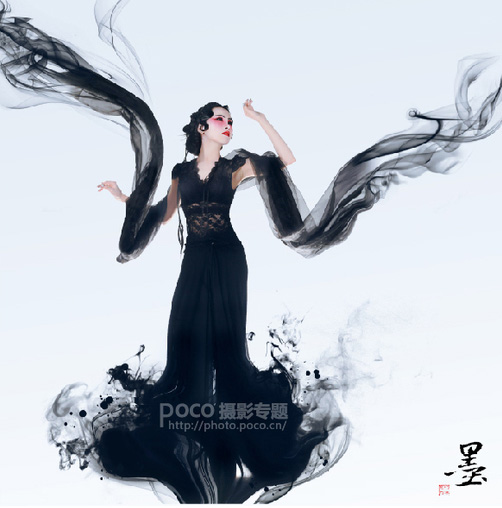 用photoshop修出飘逸的水墨古典美女图画教程