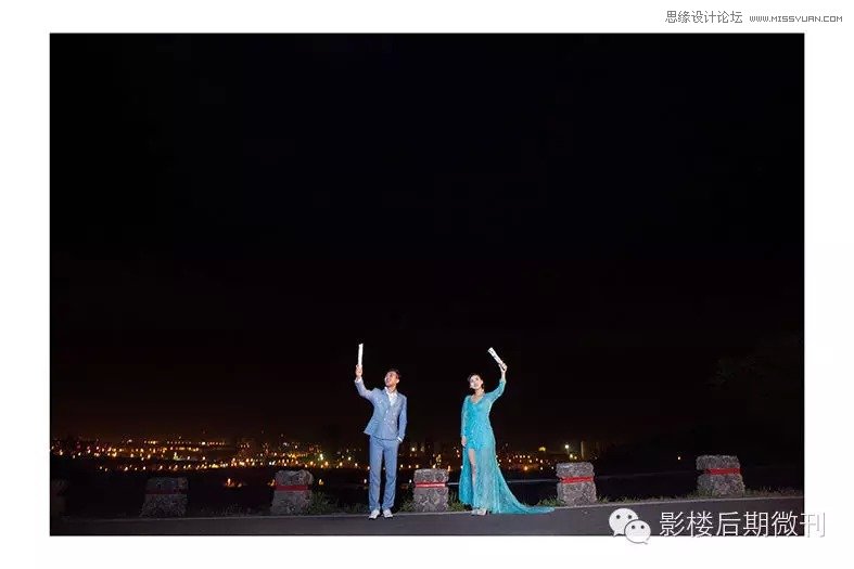 Photoshop合成绚丽烟花效果的夜景婚纱照片