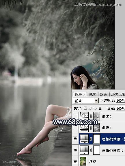 Photoshop调出暗冷色艺术效果的河边女孩