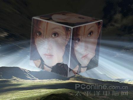 photoshop滤镜制作空中旋转的3D魔方照片