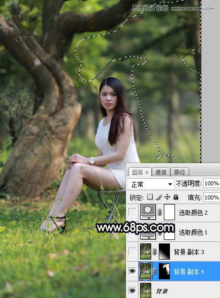 Photoshop调出暖黄色逆光效果的公园美女照片