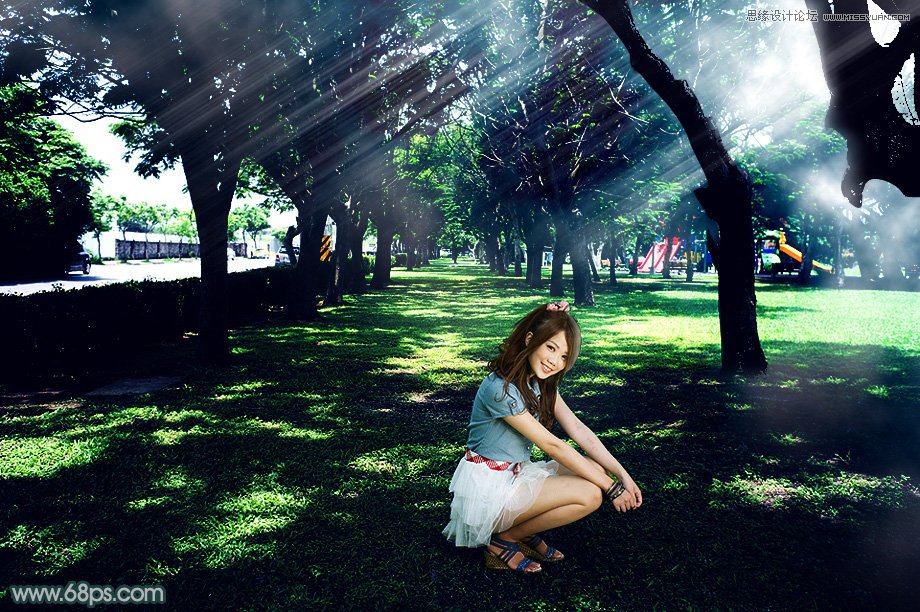 photoshop给森林人像照片添加阳光光线效果
