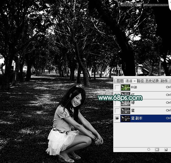 Photoshop给森林人像照片添加阳光光线效果