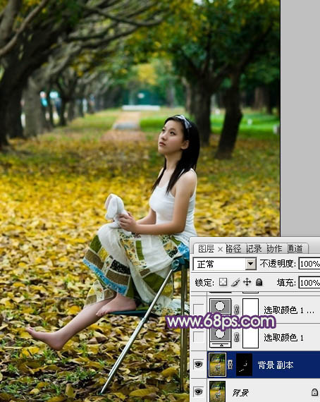 Photoshop调出紫色唯美的树林人物写真图片