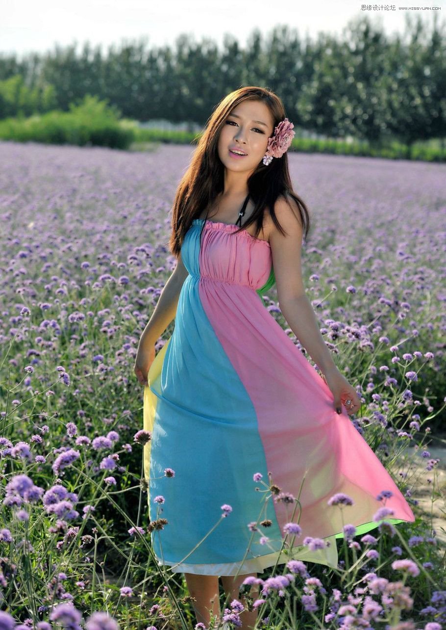 Photoshop给花园人像添加金色黄昏效果图