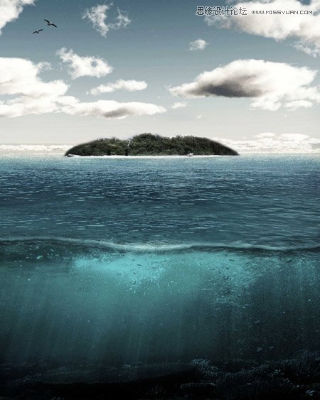 Photoshop合成在海面上漂浮的岛屿效果图