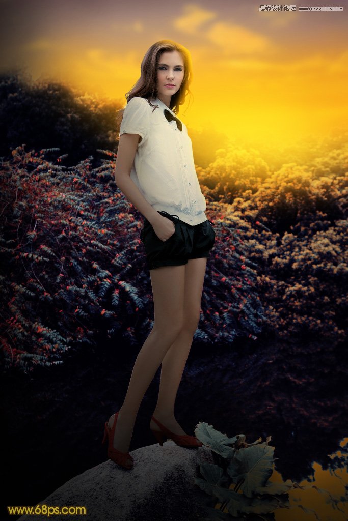 photoshop制作黄昏色美景效果的外景人像照片