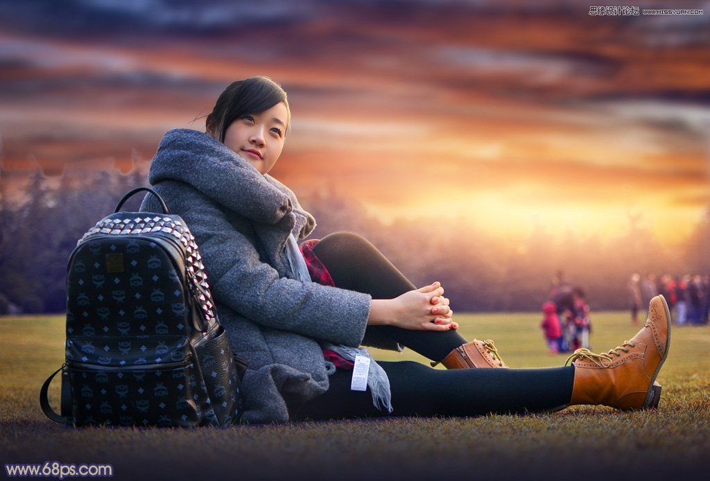 photoshop给外景照片添加唯美的黄昏景色
