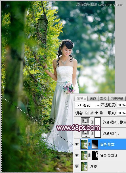Photoshop调色调出唯美逆光效果的外景婚纱照片