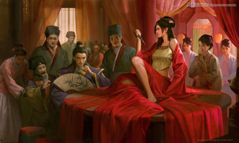 photoshop绘制古装美女以死相逼的场景效果