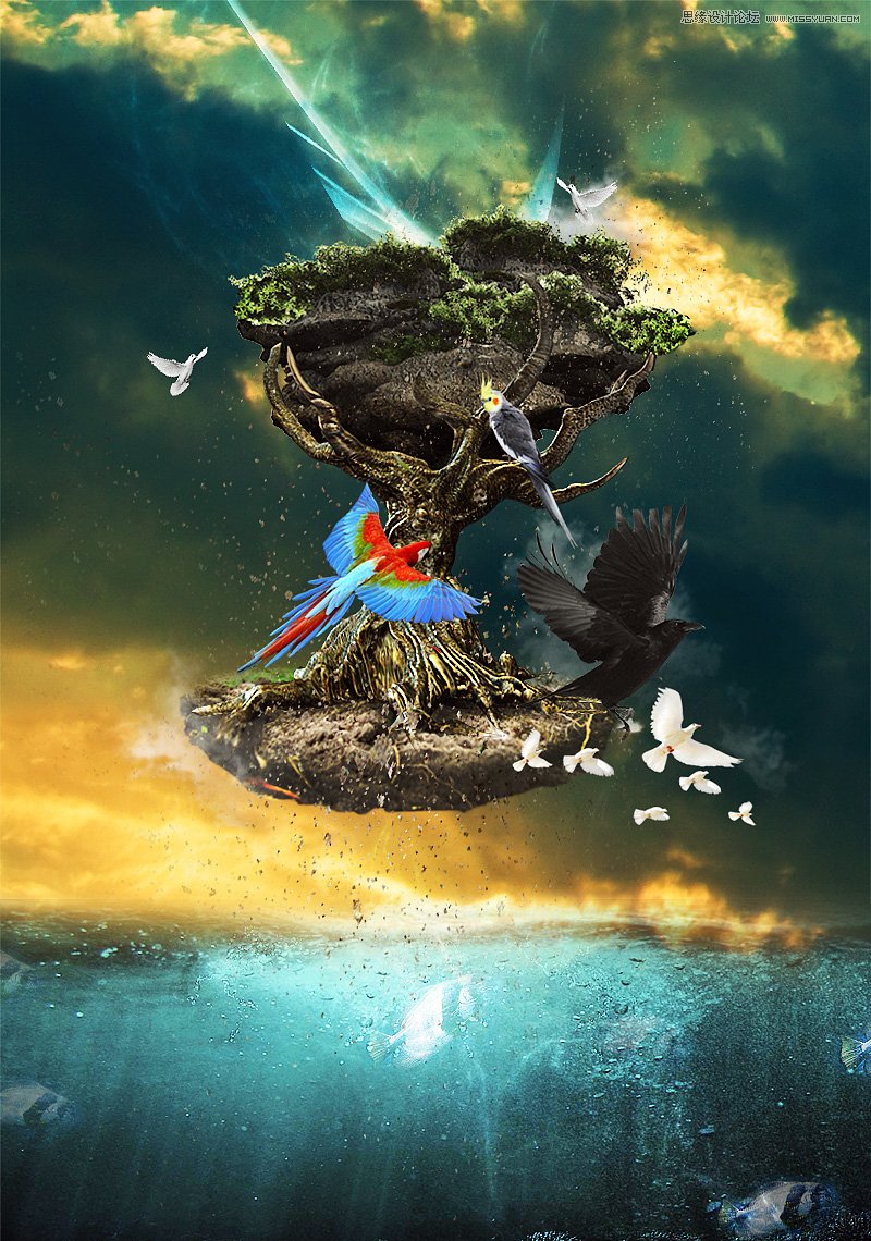 Photoshop创意合成在海面上漂浮的岛屿