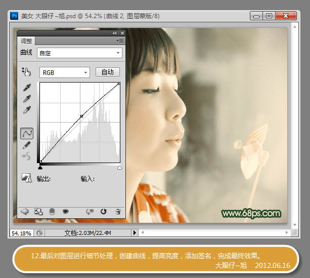 Photoshop调出古典黄灰色室内美女头像图片