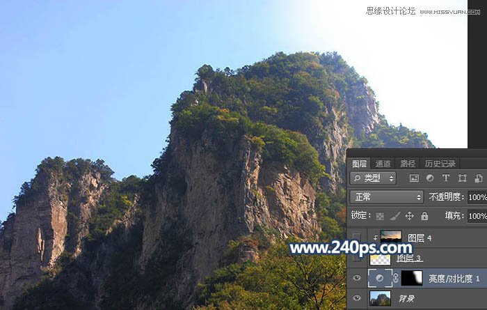 Photoshop给大山照片添加黄昏和云雾效果