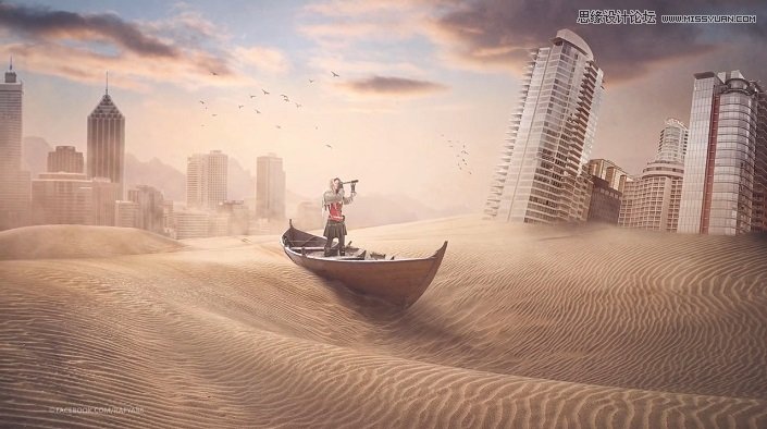 Photoshop合成世界末日中被沙丘淹没的城市