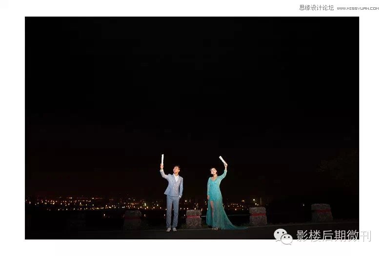 Photoshop合成绚丽烟花效果的夜景婚纱照片