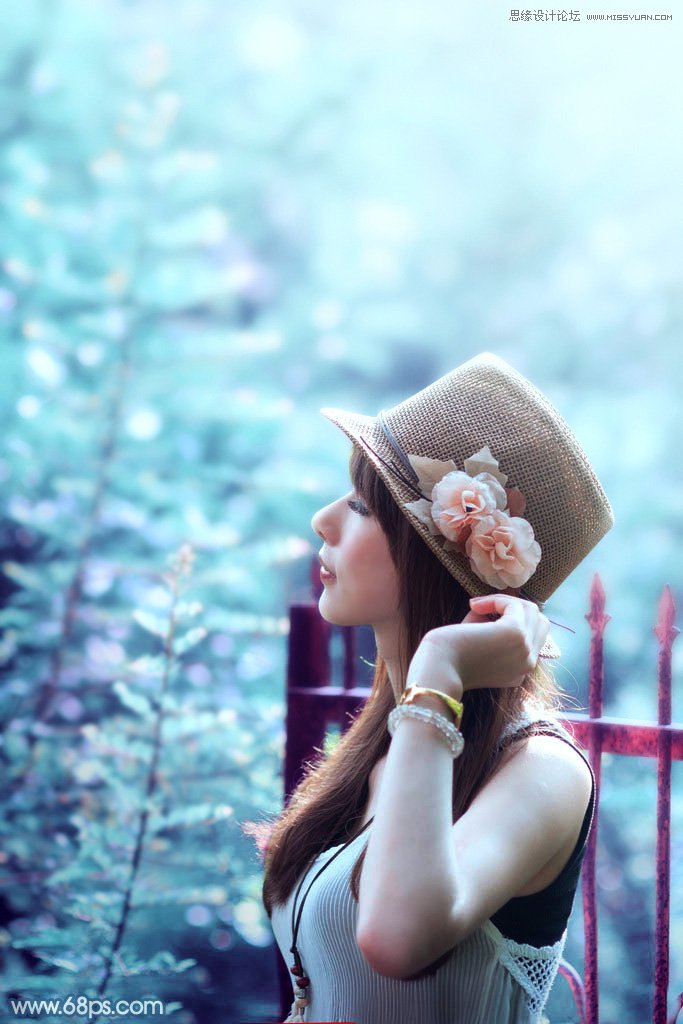 photoshop调出唯美蓝色艺术效果的外景美女照片