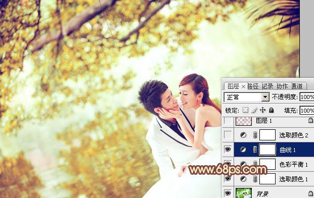 PS调出唯美淡黄色背景的情侣婚纱照片