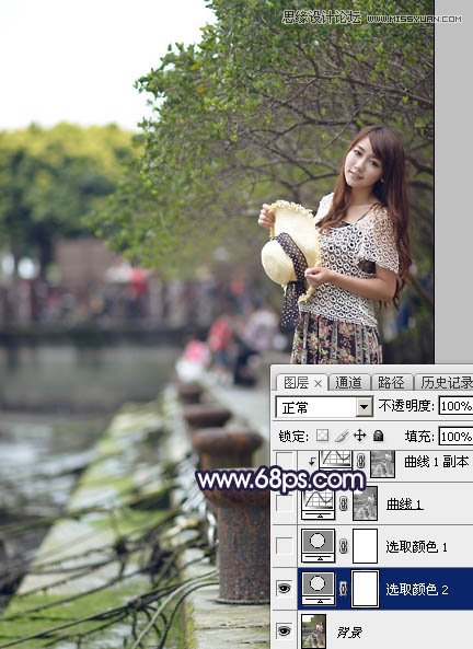 Photoshop调出河道边女孩唯美紫色艺术效果